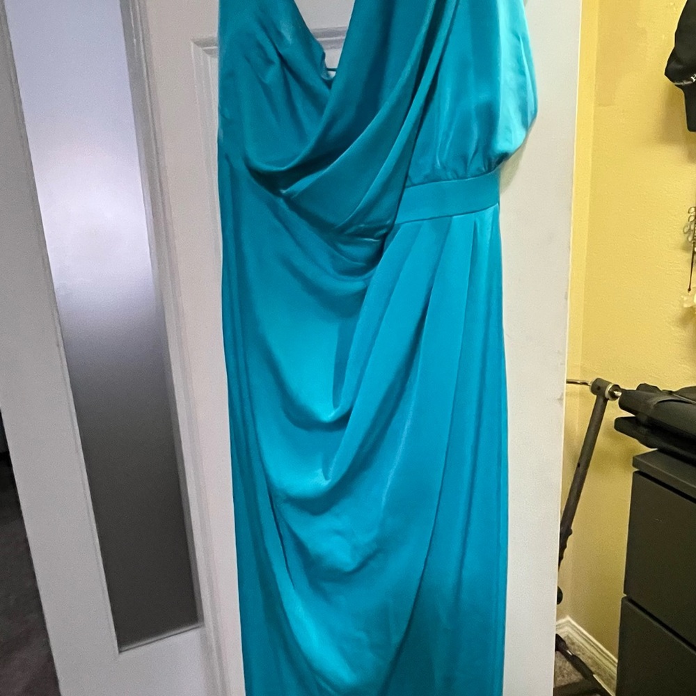 Donna Karan One Shoulder Turquoise Dress